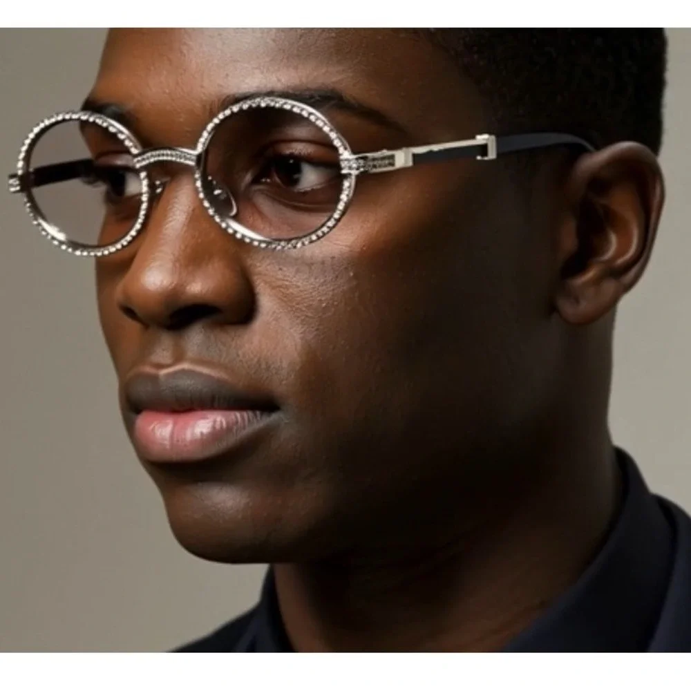 Eyeglasses Silver Metal Frame Clear Tinted Lens‎ Buffs Cholo Style Diamond Style